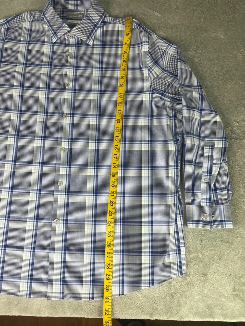 Michael Kors Men's XL Blue Plaid Airsoft Stretch Button Down Shirt Regular Fit